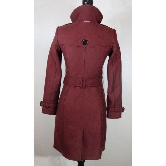Burberry Technical Wool Cashmere Funnel Neck Coat, Burgundy, Size 0 US, 2 UK - Picture 6 of 11